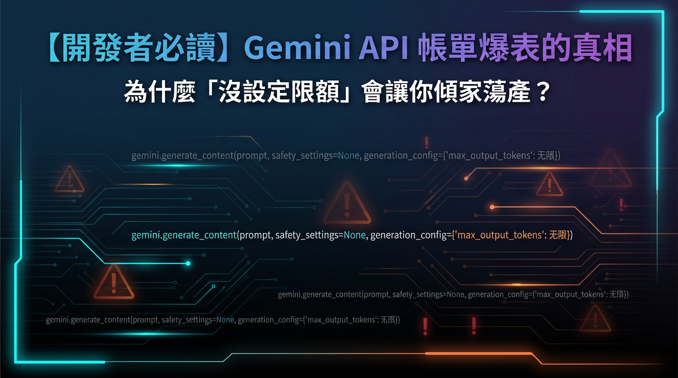 【開發者必讀】Gemini API 帳單爆表的真相：為什麼「沒設定限額」會讓你傾家蕩產？
